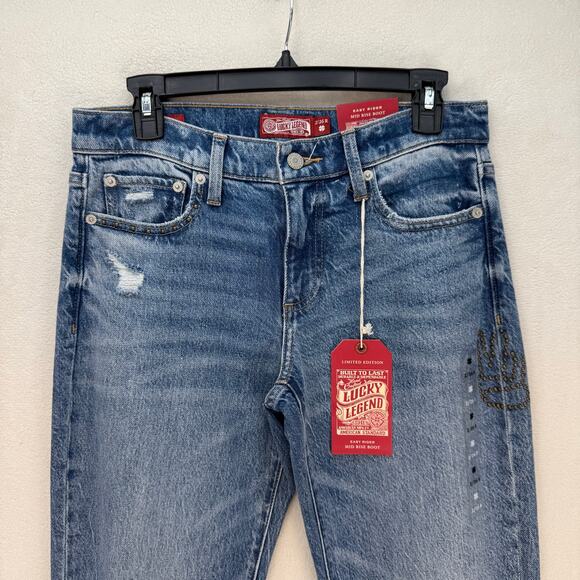 LUCKY BRAND LEGEND SERIES WOMEN'S 2/26R EASY RIDER MID RISE BOOT BLU EMBROIDERED - Picture 3 of 8